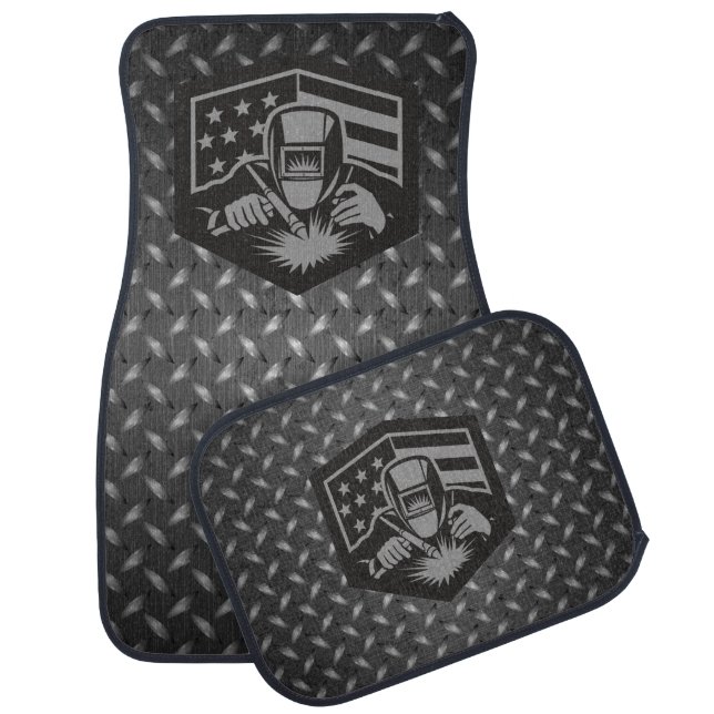 Welding Welder Tradesman Checker Diamond Plate  Car Floor Mat (Set)