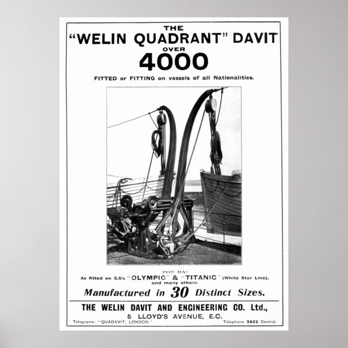 Welin Quadrant Davit ad Titanic   Olympic Print