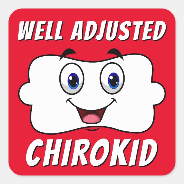 Well Adjusted ChiroKid Happy Vertebra Chiropractic Square Sticker (Front)