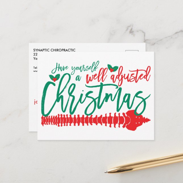 Well Adjusted Christmas Chiropractic Holiday Postcard (Front/Back In Situ)
