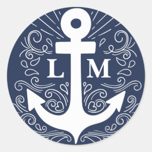 Well Anchored Nautical Monogram Wedding Classic Round Sticker