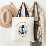 Well Anchored | Nautical Wedding Welcome Bag<br><div class="desc">Welcome guests to your nautical or beachside wedding with these chic personalized tote bags. Design features "welcome to [your wedding location]" curved over a hand drawn anchor illustration with your initials tucked inside. Personalize with your wedding date in navy blue lettering.</div>