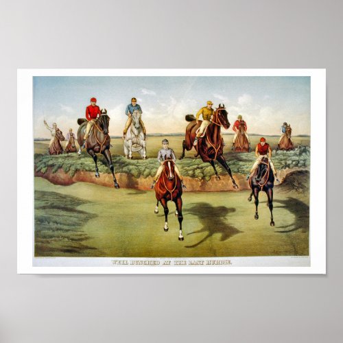 Well Bunched At The Last Hurdle Vintage Horse Race Poster