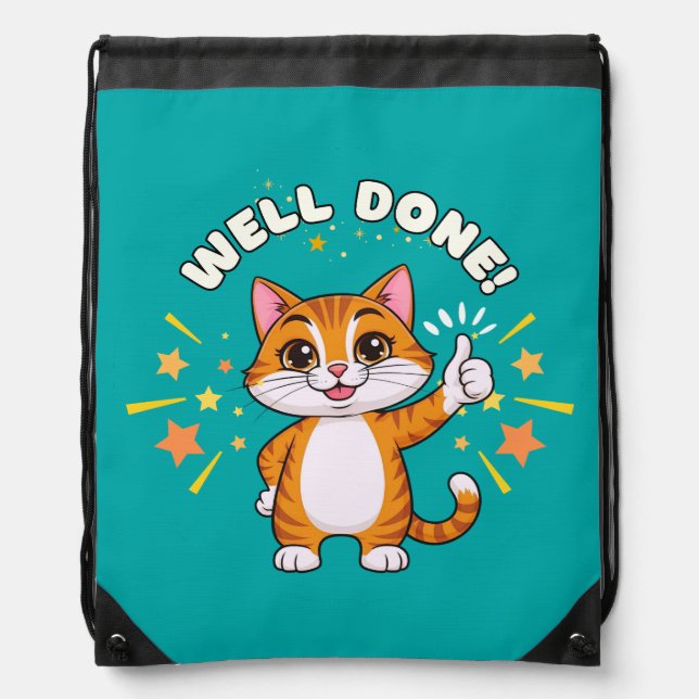 Well Done !  Cat Drawstring Bag (Front)