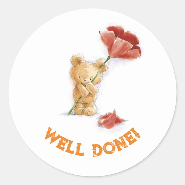 Well done congratulation teddy classic round sticker (Front)