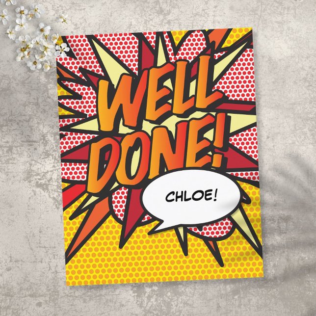 WELL DONE Fun Retro Comic Book Pop Art Announcement Postcard (Creator Uploaded)