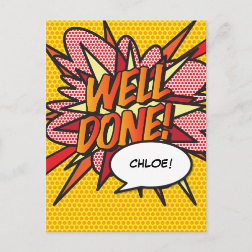 WELL DONE Fun Retro Comic Book Pop Art Postcard