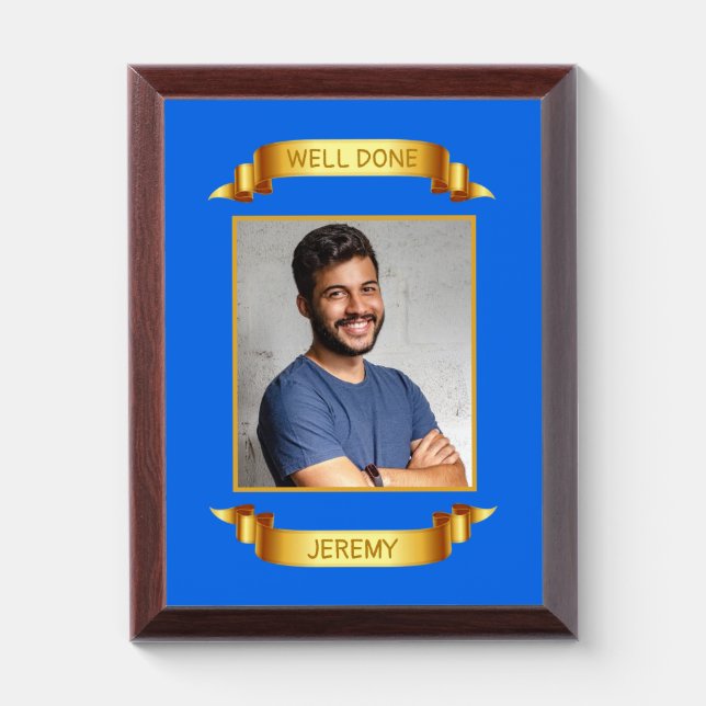 Well Done Gold Scroll, Custom Photo - Personalized Award Plaque (Vertical)