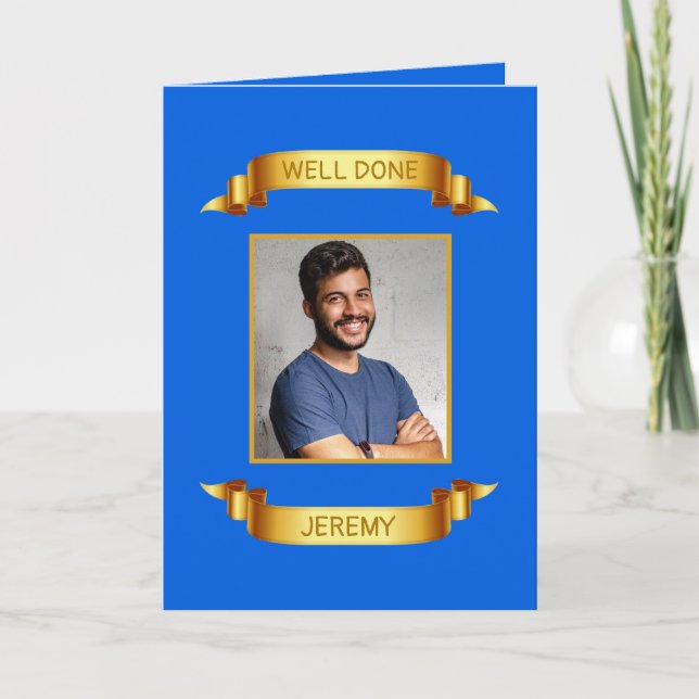Well Done Gold Scroll, Custom Photo - Personalized Card (Front)
