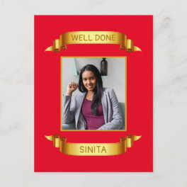 Well Done Gold Scroll, Custom Photo - Personalized Postcard