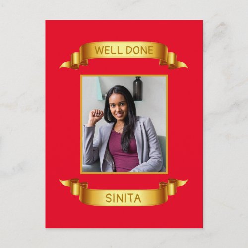 Well Done Gold Scroll Custom Photo _ Personalized Postcard