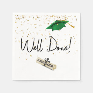 Well Done Graduation Gold Confetti With Green Cap Napkins