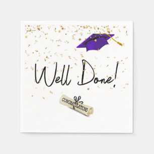 Well Done Graduation Gold Confetti With Purple Cap Napkins
