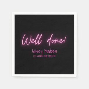 Well Done Neon Pink Modern Graduation Party Napkins