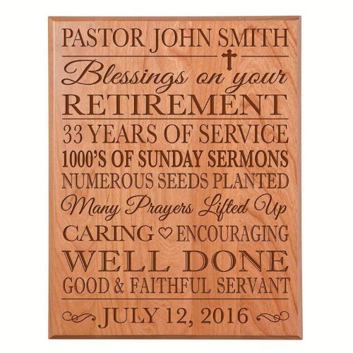 Well Done Pastor Retirement Solid Cherry Plaque