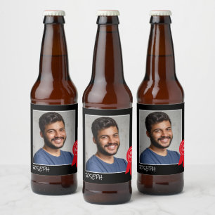 Well Done Red Rosette, Custom Photo - Personalized Beer Bottle Label