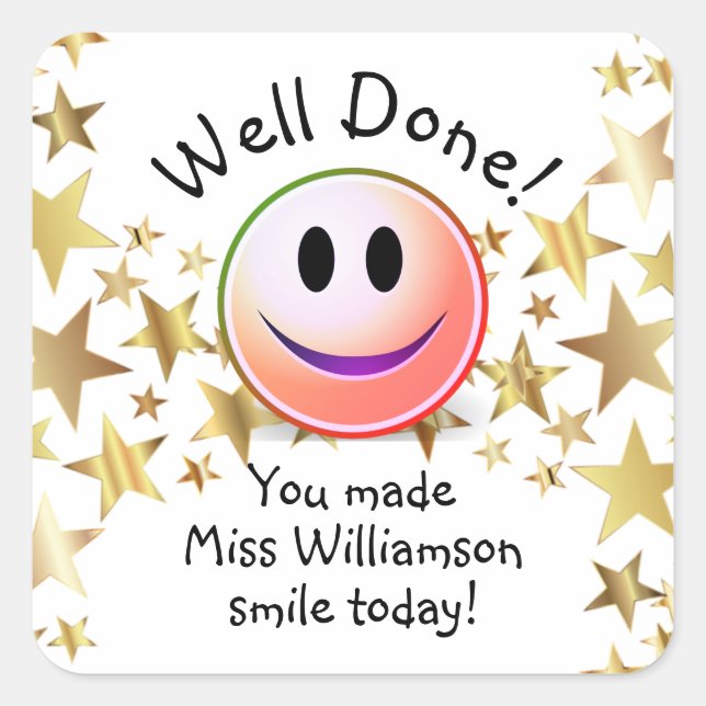 WELL DONE Star Smile Teacher Square Sticker (Front)