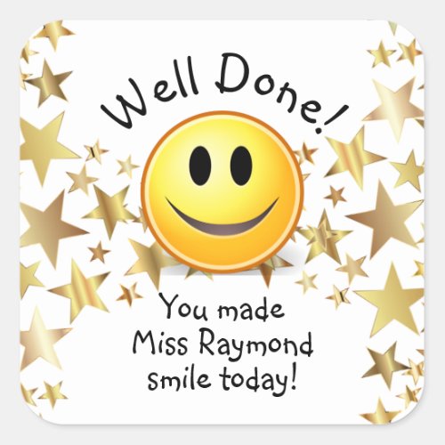 WELL DONE Star Smile Teacher Square Sticker