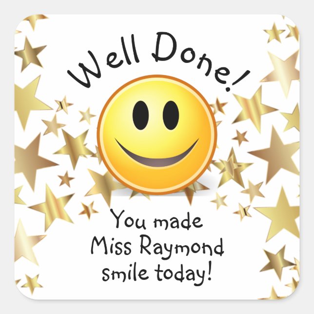 WELL DONE Star Smile Teacher Square Sticker (Front)