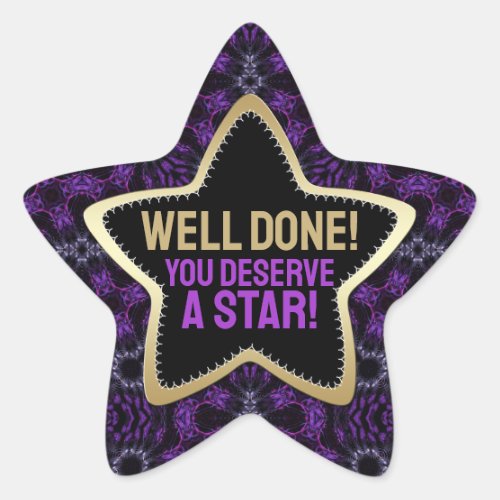 Well Done You Deserve a Star Purple Gold Star Sticker