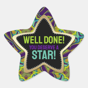 Well Done! You Deserve a Star Purple Gold Sticker