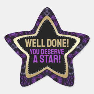 Well Done! You Deserve a Star Purple Gold Sticker