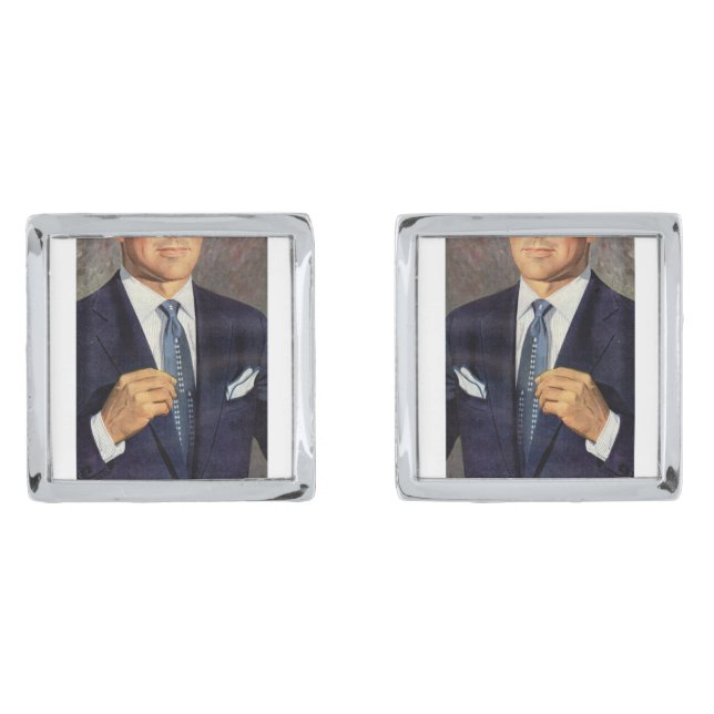 well-dressed mystery man silver cufflinks (Front)