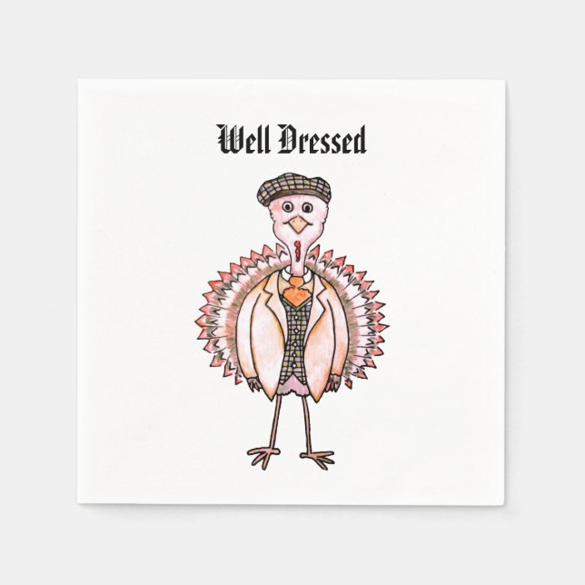 Well Dressed Thanksgiving Turkey Paper Napkins (Front)