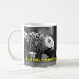 Well hello there beautiful - A creepy grey parrot  Coffee Mug