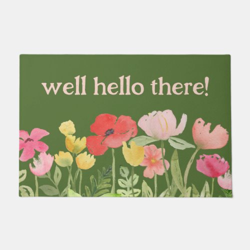 Well Hello There Watercolor Flowers Welcome Mat