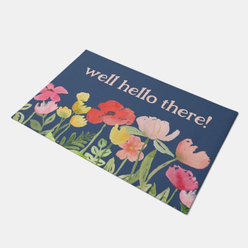 Well Hello There Watercolor Flowers Welcome Mat