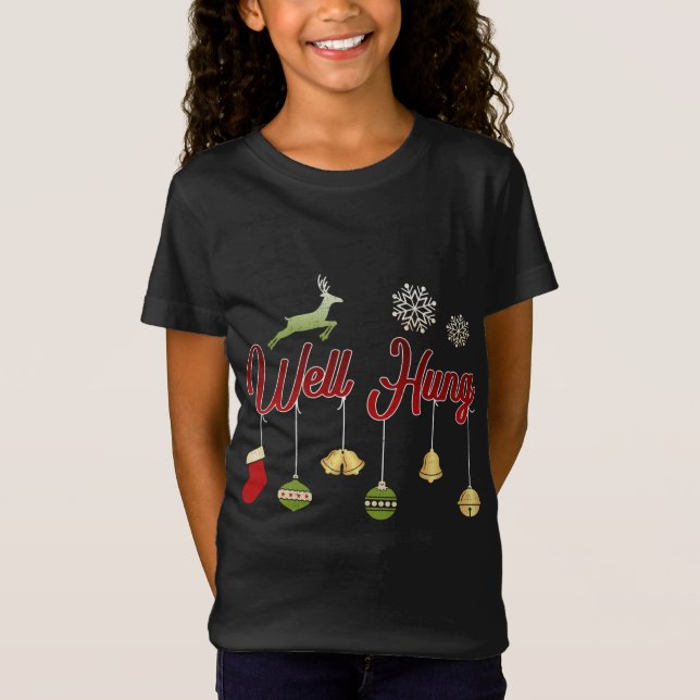 Well Hung Funny Christmas Innuendo Xmas Stocking H T-Shirt (Front)