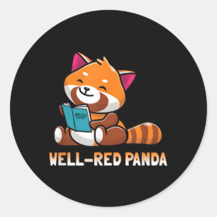 Well Red Panda Bookworm Reading Books Panda Classic Round Sticker