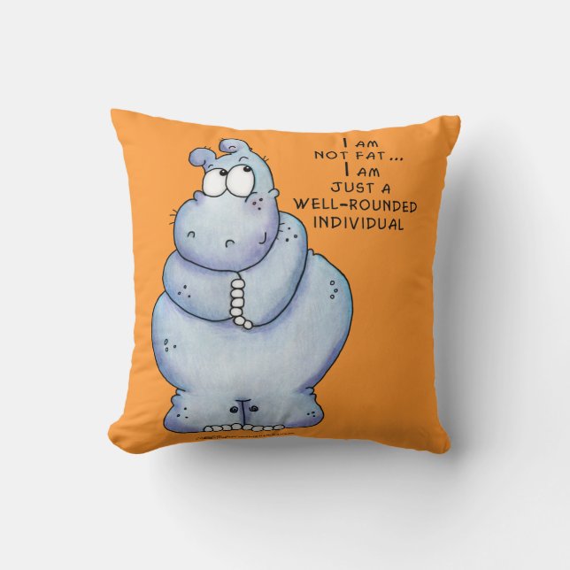 Well-Rounded Hippo-Blue Hippopotamus Throw Pillow (Front)