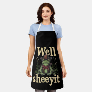Well Sheeyit Funny Cowboy Frog Western Humor Meme Apron