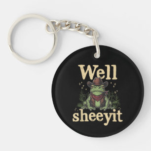 Well Sheeyit Funny Cowboy Frog Western Humor Meme Keychain