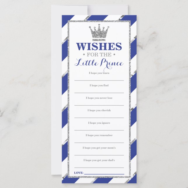 Well Wishes Card, Baby Shower, Prince, Faux Silver (Front)