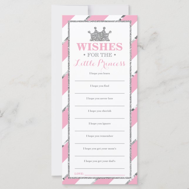 Well Wishes Card, Princess Baby Shower Faux Silver (Front)