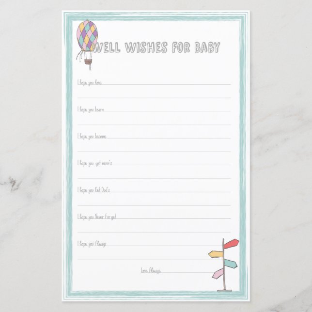 Well Wishes for Baby Adventure Shower Game (Front)