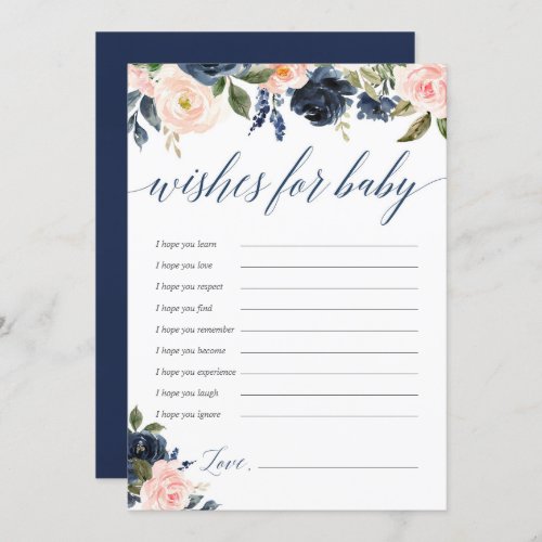 Well wishes for baby Blush pink navy blue floral Invitation