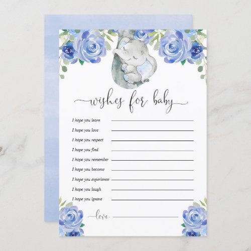 Well wishes for baby boy blue floral elephant  invitation