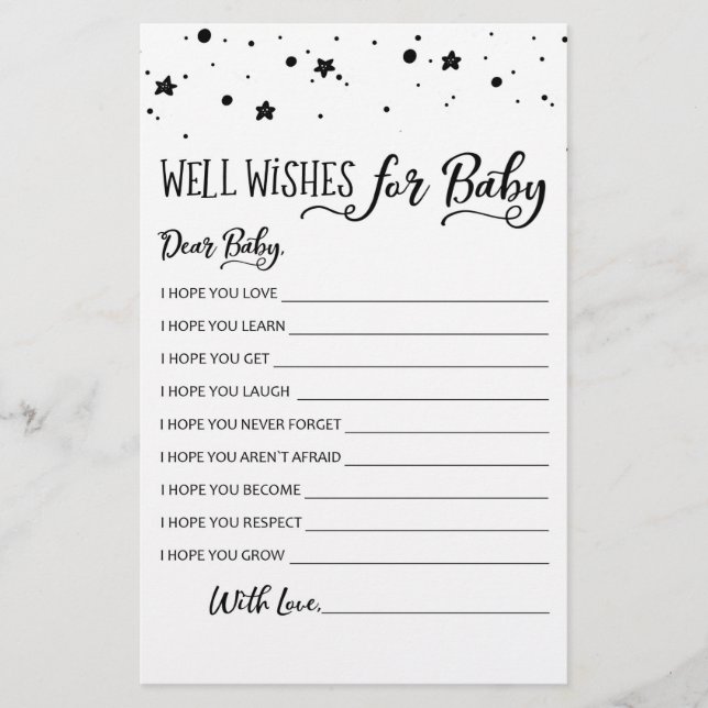 Well Wishes for Baby Game Baby Shower Party game (Front)
