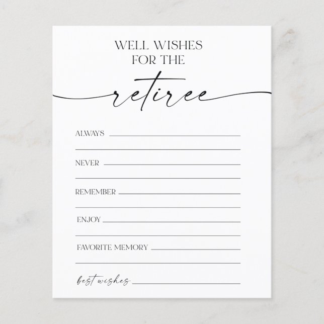 Well Wishes For The Retiree Retirement Party Game (Front)