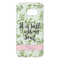 Well With My Soul Green Leaves Quote Phone Case