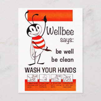 Wellbee CDC WASH YOUR HANDS Advertisement Poster Postcard