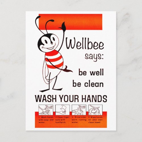 Wellbee CDC WASH YOUR HANDS Advertisement Poster Postcard