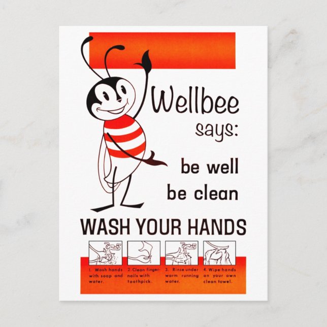 Wellbee CDC WASH YOUR HANDS Advertisement Poster Postcard (Front)