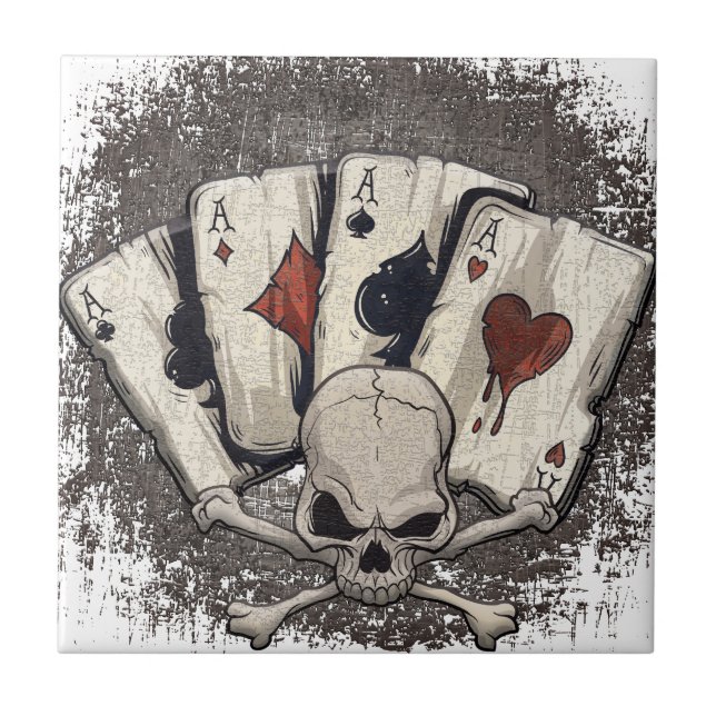 Wellcoda Ace Playing Cards Skull Casino Ceramic Tile (Front)