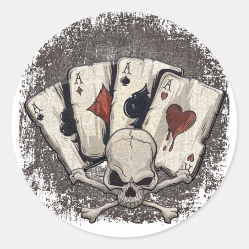 Wellcoda Ace Playing Cards Skull Casino Classic Round Sticker