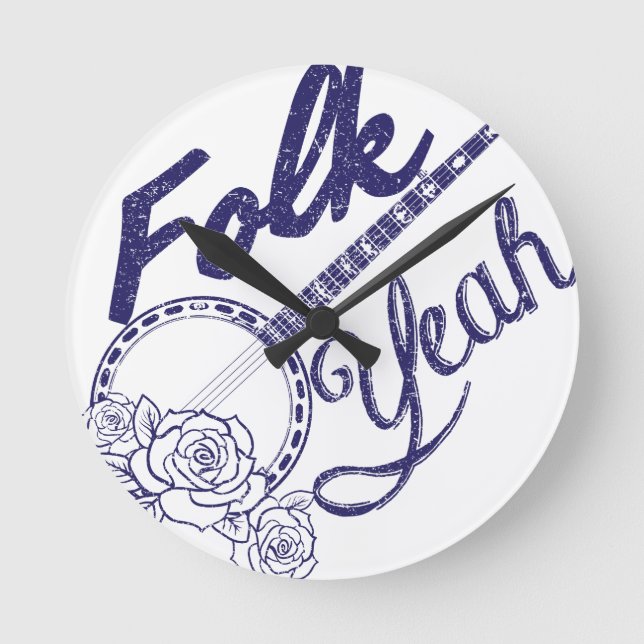Wellcoda Folk Yeah Music Funny Banjo Rose Round Clock (Front)